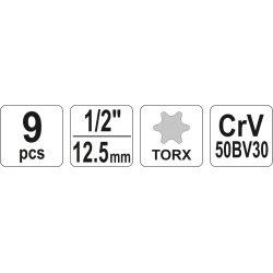 Klucze nasadowe torx, duże e10-e24, kpl. 9 szt. YT-0521 YATO